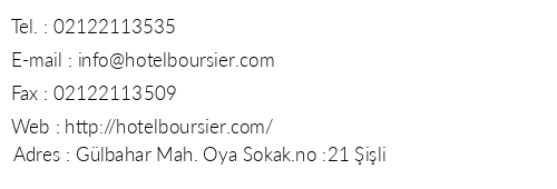 Hotel Boursier telefon numaralar, faks, e-mail, posta adresi ve iletiim bilgileri